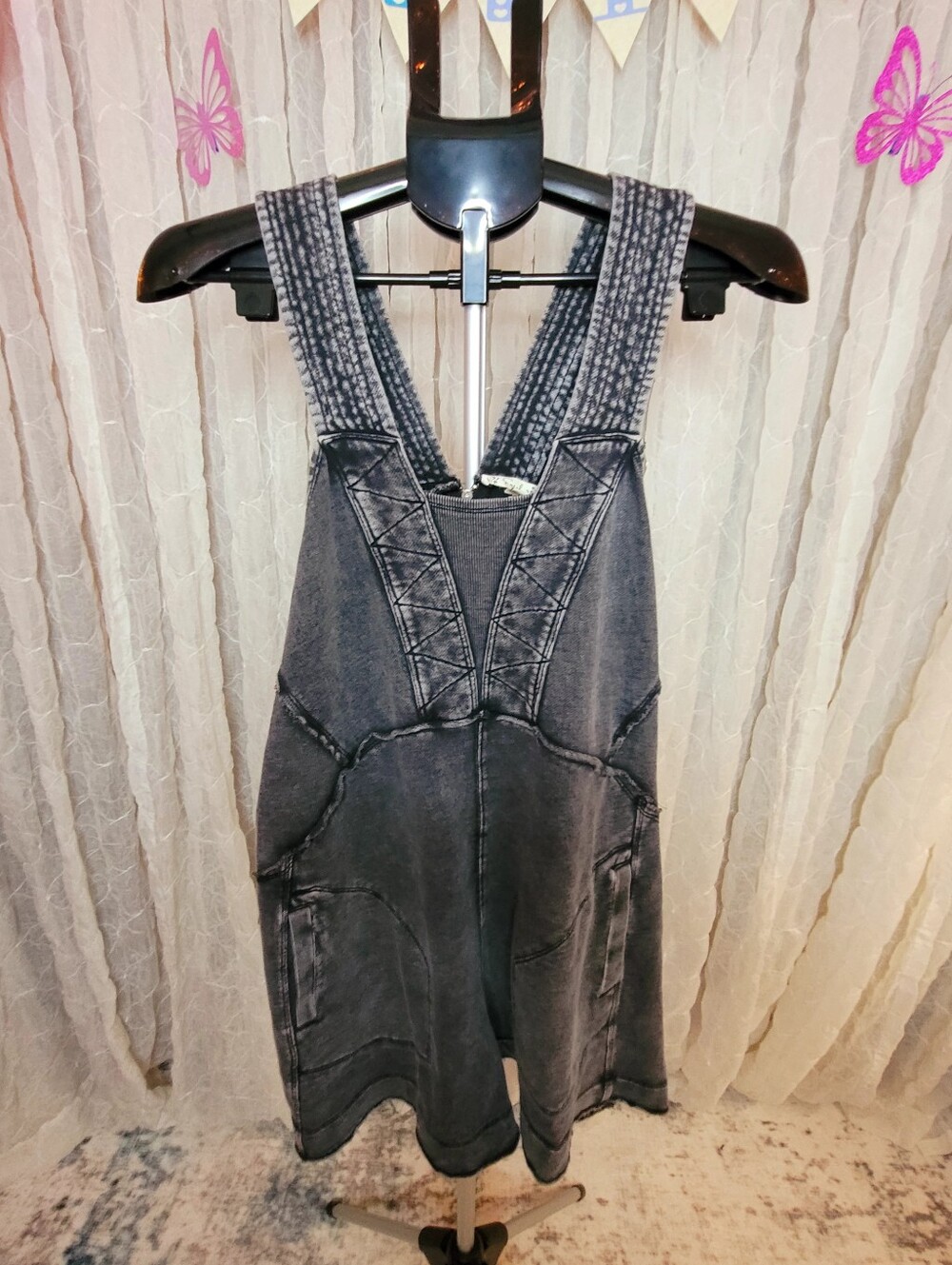 Easel Black Mineral Wash V Neck Romper Jumper L 100% Cotton - Picture 5 of 10